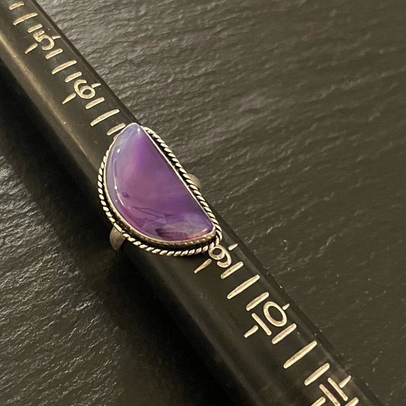 Amethyst Ethnic Handmade Crescent Half Moon Ring Stamped 925 Jewelry Size 8 NWOT